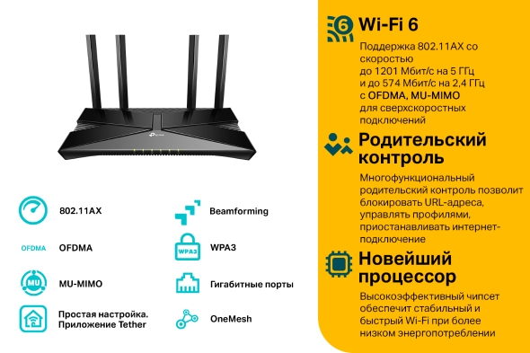Двухдиапазонный гигабитный роутер Wi‑Fi AX1800 с поддержкой Mesh 6