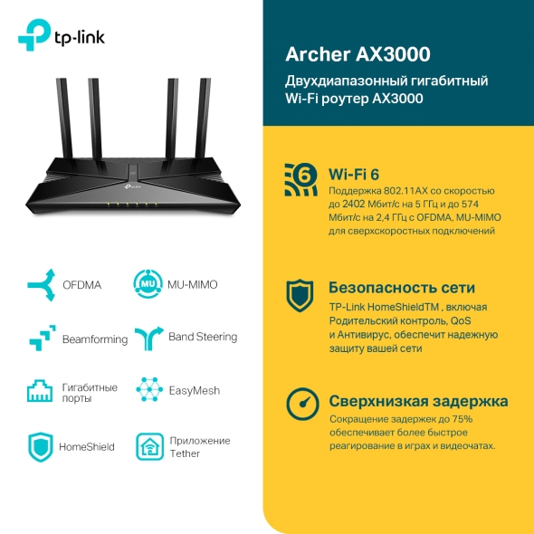 AX3000 Беспроводной двухдиапазонный маршрутизатор Wi-Fi 6 4