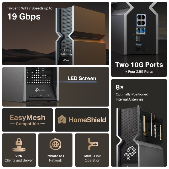 Router Wi-Fi 7 BE19000 de Triple Banda con Puertos Multi-Gigabit 6