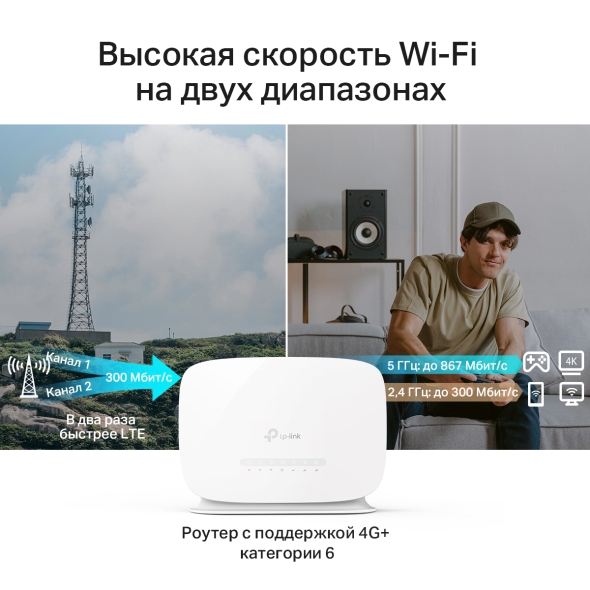 Двухдиапазонный гигабитный роутер Wi‑Fi AC1200 с поддержкой 4G+ категории 6 6