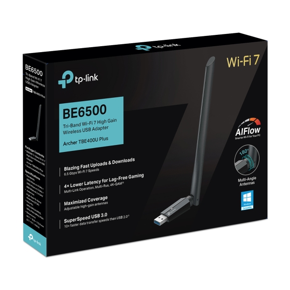 Trzypasmowa, bezprzewodowa karta sieciowa USB dużego zasięgu, Wi-Fi 7 BE6500 4