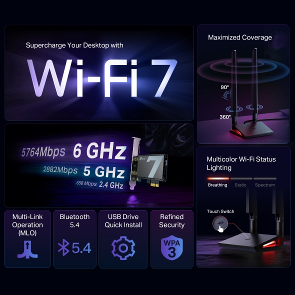 BE9300 Wi-Fi 7 Bluetooth 5.4 PCIe Adapter 4
