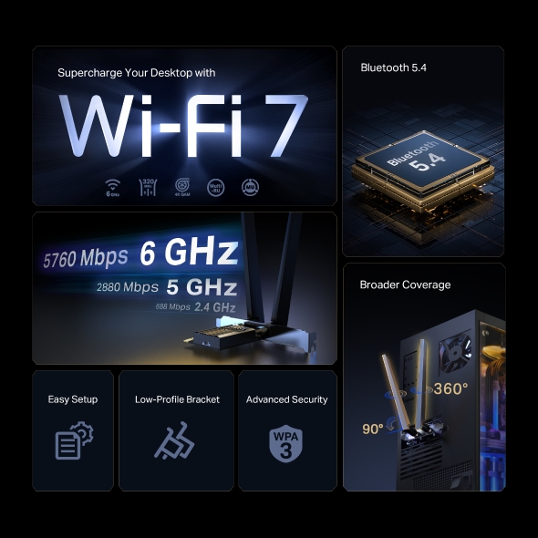 BE9300 Wi-Fi 7 Bluetooth 5.4 PCIe Adapter 4