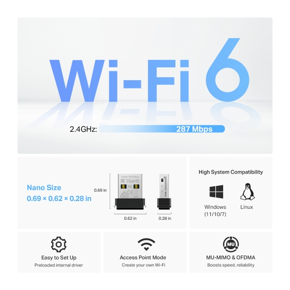 Nano adattatore USB Wi-Fi 6 AX300 4