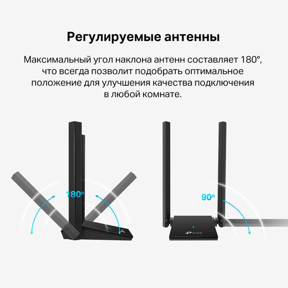 Двухдиапазонный USB‑адаптер высокого усиления с поддержкой Wi-Fi AX1800 и двумя антеннами 10