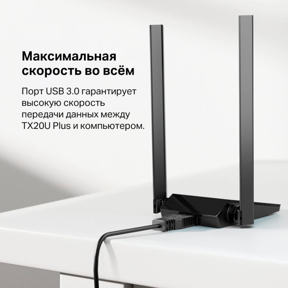 Двухдиапазонный USB‑адаптер высокого усиления с поддержкой Wi-Fi AX1800 и двумя антеннами 7