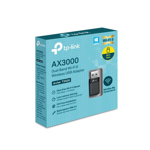 Dwupasmowa, bezprzewodowa karta sieciowa USB, Wi‑Fi 6 AX3000 4