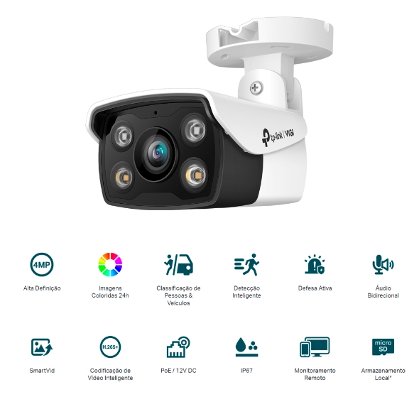 Câmera IP Externa Bullet 4MP Full-Color IA PoE 2