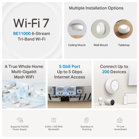 Deco 7 BE11000 Whole Home Mesh WiFi 7 System with PoE 5