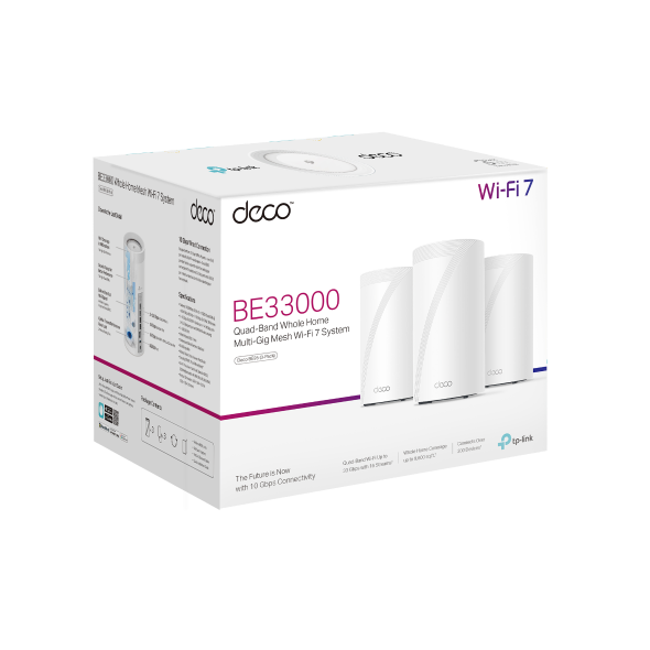  TP-Link Deco BE33000 Sistema de malla WiFi 7 de cuatro bandas  (Deco BE95) para cobertura en todo el hogar de hasta 7800 pies cuadrados  con antenas inteligentes impulsadas por IA, puertos