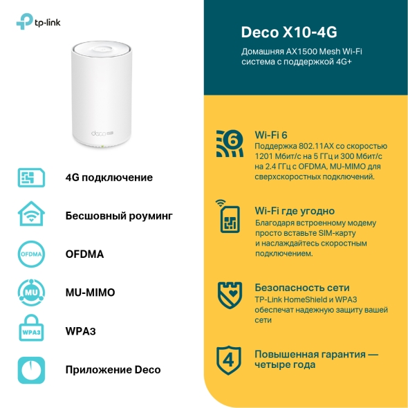 AX1500 Маршрутизатор Mesh-системы Wi-Fi 6 с 4G+ модемом