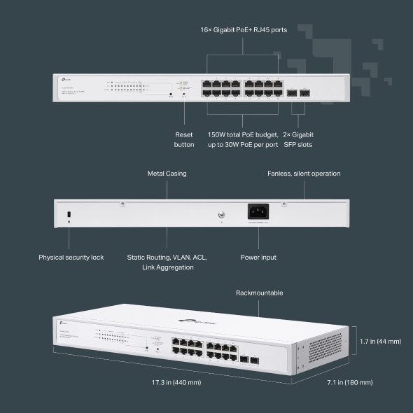 18-Port Gigabit Smart Switch with 16-Port PoE+ 9