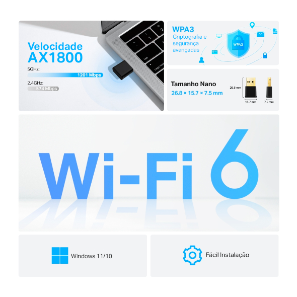 Adaptador USB Wi-Fi 6 AX1800 Nano