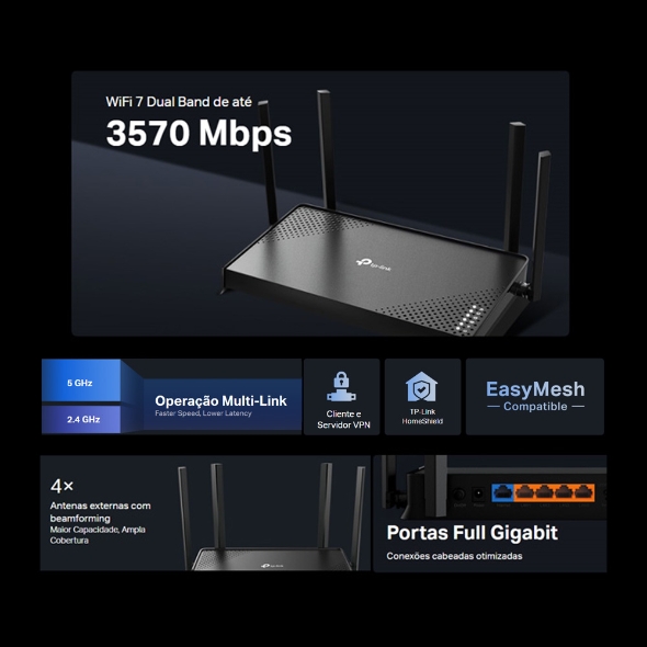 Roteador Gigabit Wi-Fi Dual Band 7 BE3600 4