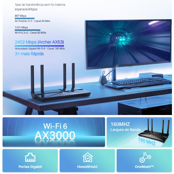 Roteador Wi-Fi 6 Gigabit Dual Band AX3000 4