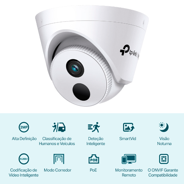 Câmera IP Interna Turret 2MP IR IA PoE