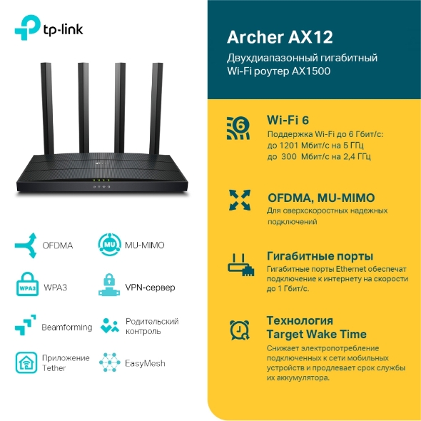 Двухдиапазонный гигабитный роутер Wi‑Fi AX1500 с поддержкой Mesh 4