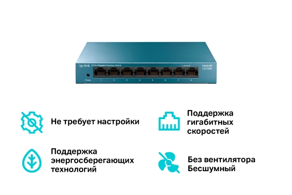 8-портовый гигабитный настольный коммутатор 5