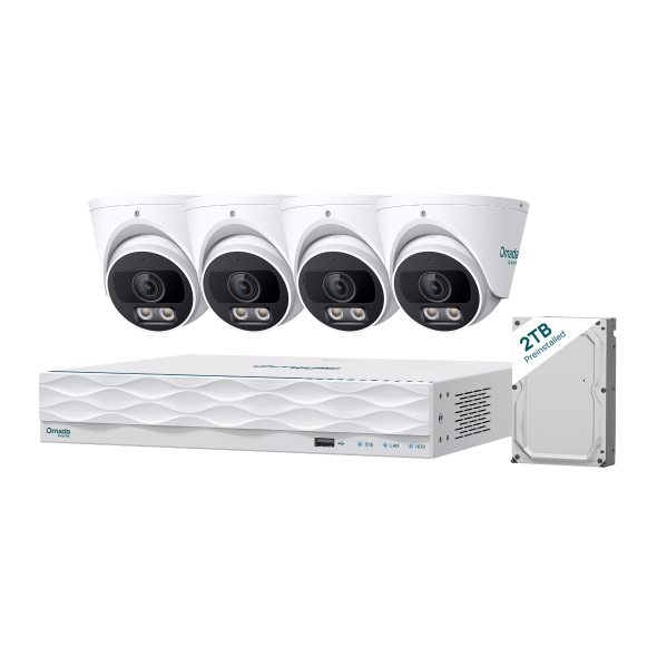 Omada 5MP Turret PoE Security Camera System with 2TB HDD, 4 Cameras with 16-Channel NVR