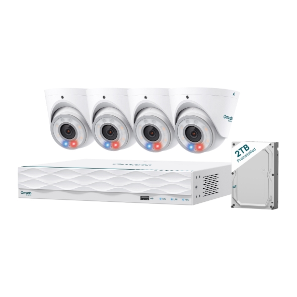 Omada 8MP Turret PoE Security Camera System with 2TB HDD, 4 Cameras with 16-Channel NVR