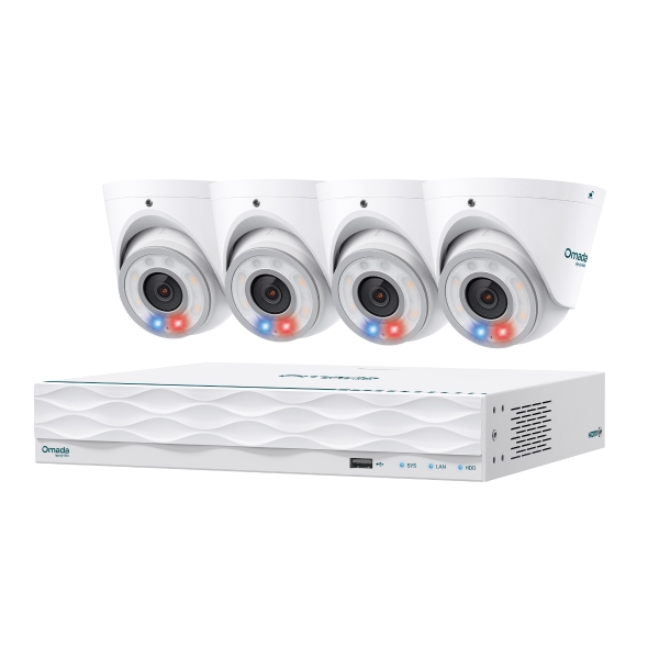 Omada 8MP Turret PoE Security Camera System with 4TB HDD, 4 Cameras with 16-Channel NVR