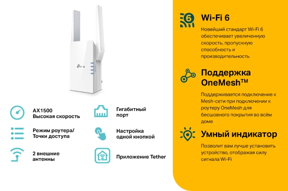Усилитель сигнала Wi‑Fi AX1500 с поддержкой Mesh 5