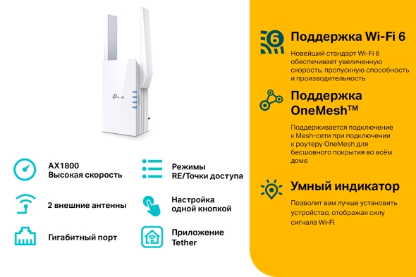 Усилитель сигнала Wi‑Fi AX1800 с поддержкой Mesh 5