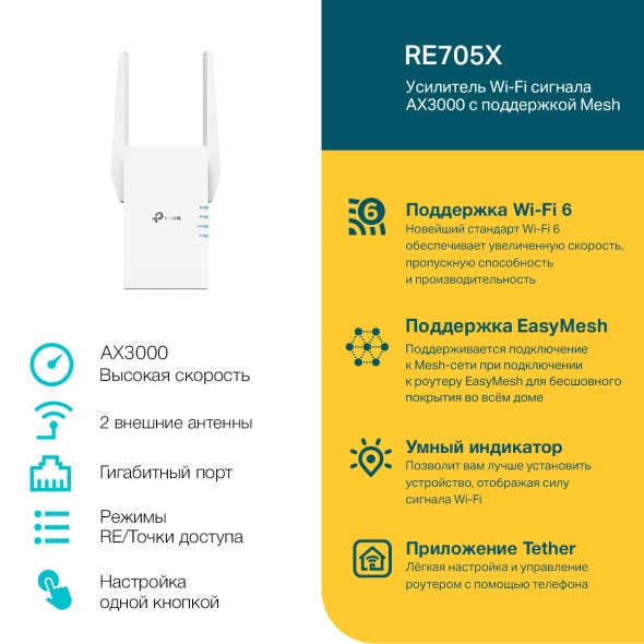 Усилитель сигнала Wi‑Fi AX3000 с поддержкой Mesh 4