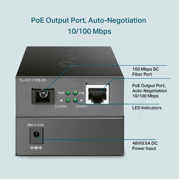 10/100Mbps WDM Media Converter with 1-Port PoE
