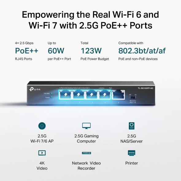 5-Port 2.5G Desktop Switch with 4-Port PoE++ 7