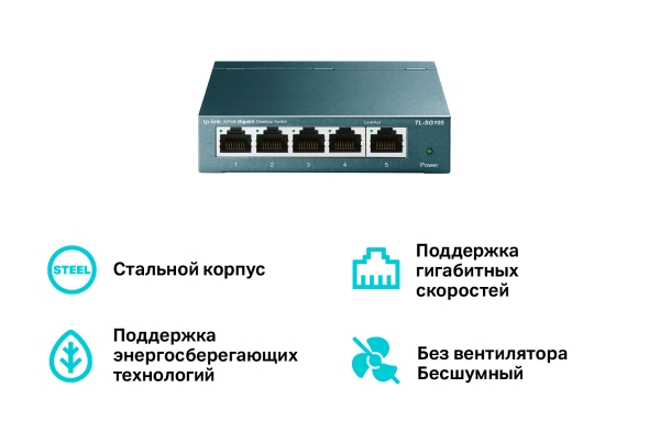 5-портовый гигабитный настольный коммутатор 4