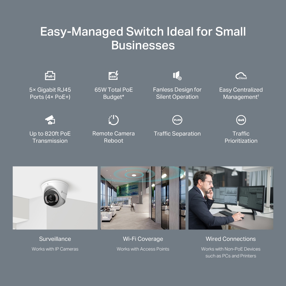 5-Port Gigabit Easy Managed Switch with 4-Port PoE+ 8
