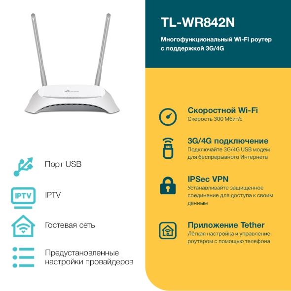 Многофункциональный роутер Wi‑Fi N300 с поддержкой 3G/4G 4