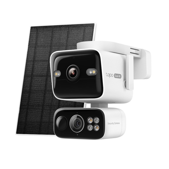 Système de surveillance extérieure : caméra double objectif 4K AOV panoramique/inclinable + panneau solaire 1