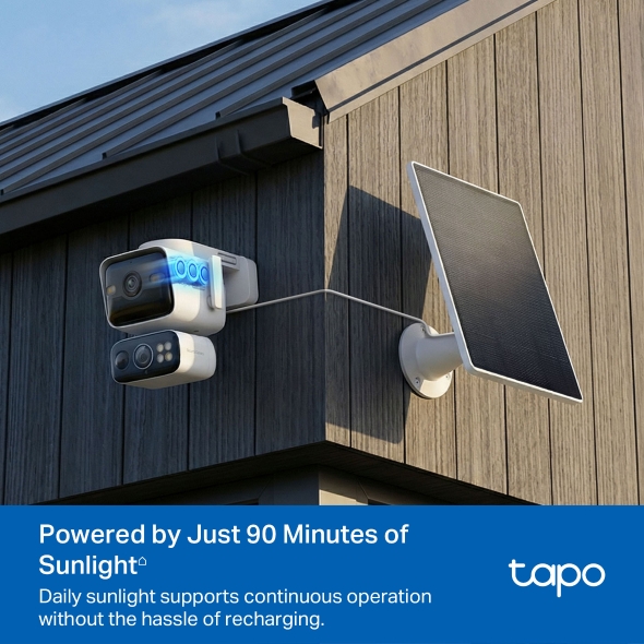 Système de surveillance extérieure : caméra double objectif 4K AOV panoramique/inclinable + panneau solaire 6