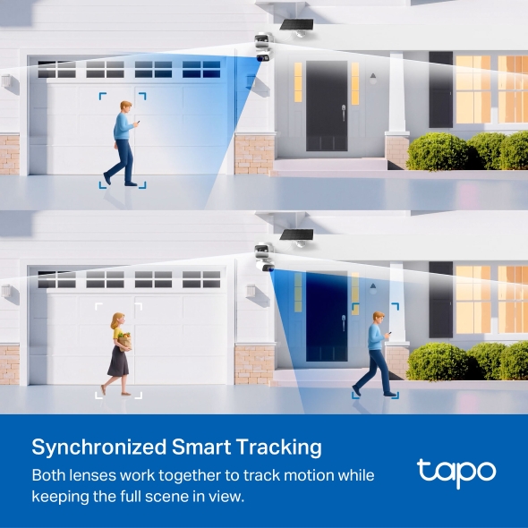 Système de surveillance extérieure : caméra double objectif 4K AOV panoramique/inclinable + panneau solaire 7