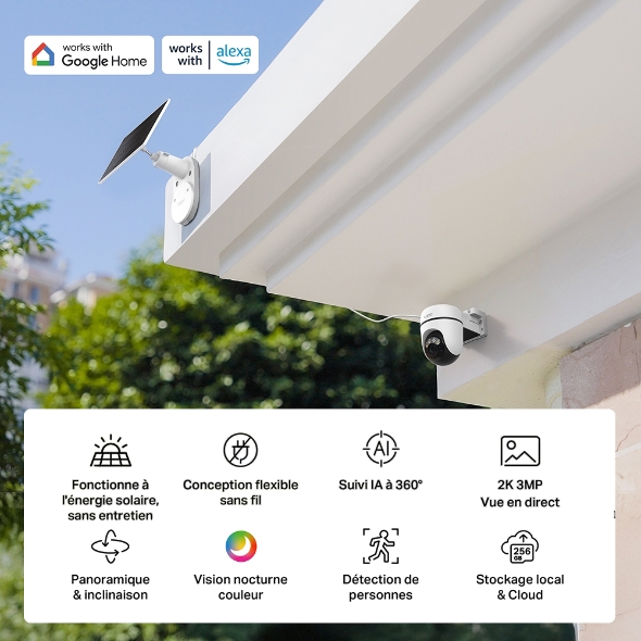 Kit de caméra de surveillance panoramique/inclinable à énergie solaire 4