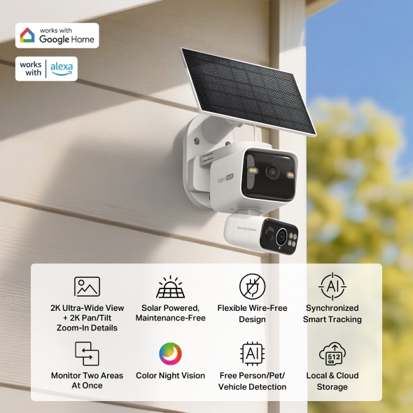 Solar-Powered Dual-Lens Pan/Tilt Security Camera Kit 4