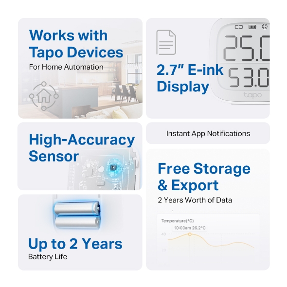 TP-LINK TAPO T315 E-INK DISPLAY TEMPERATURE AND HUMIDITY MONITOR WORKS WITH  OTHER TAPO DEVICES (SAMRT HOME)