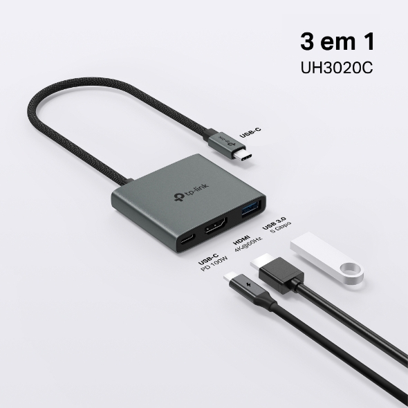 Hub 3 em 1 USB Tipo C
