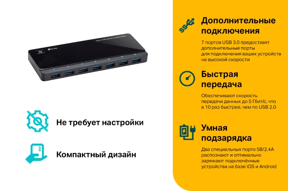 7-портовый концентратор USB 3.0 с двумя заряжающими портами 4