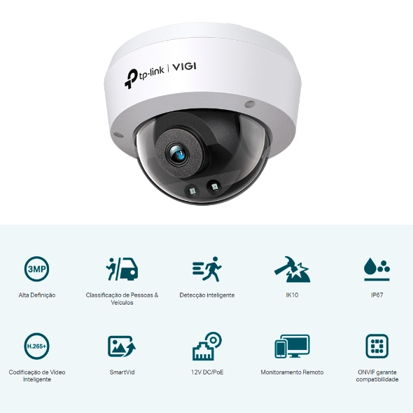 VIGI C230I | Câmera IP Externa Dome 3MP IR IA PoE | TP-Link