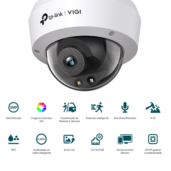 Câmera IP Externa Dome 3MP Colorida IA PoE 2