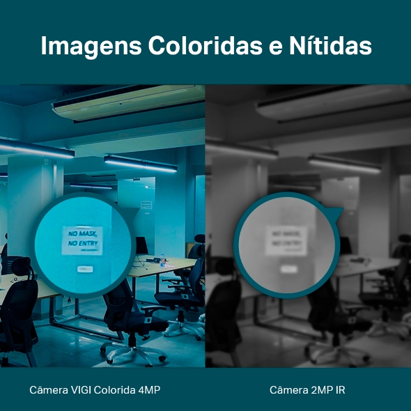 Câmera IP Interna Turret 4MP Colorida IA PoE