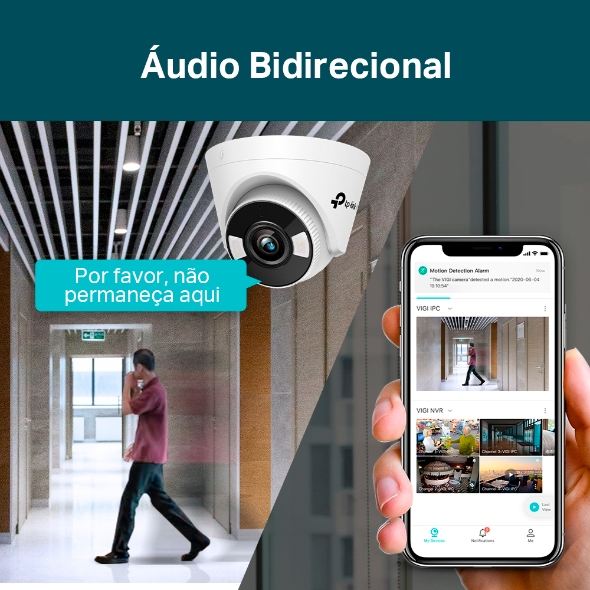 Câmera IP Interna Turret 4MP Colorida IA PoE 7