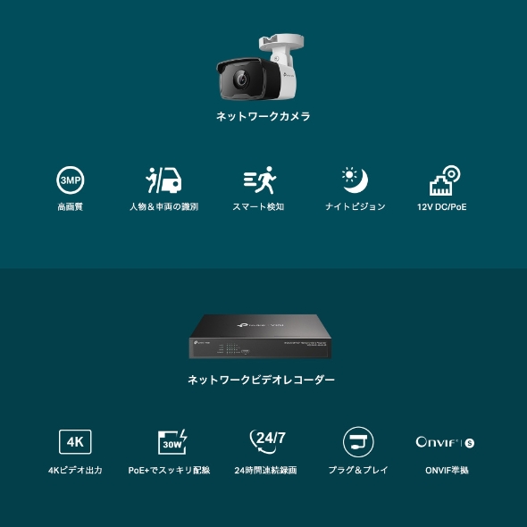 VIGI 3MP 屋外用IRバレット型ネットワークカメラ & 8チャンネル PoE+ NVRキット 6