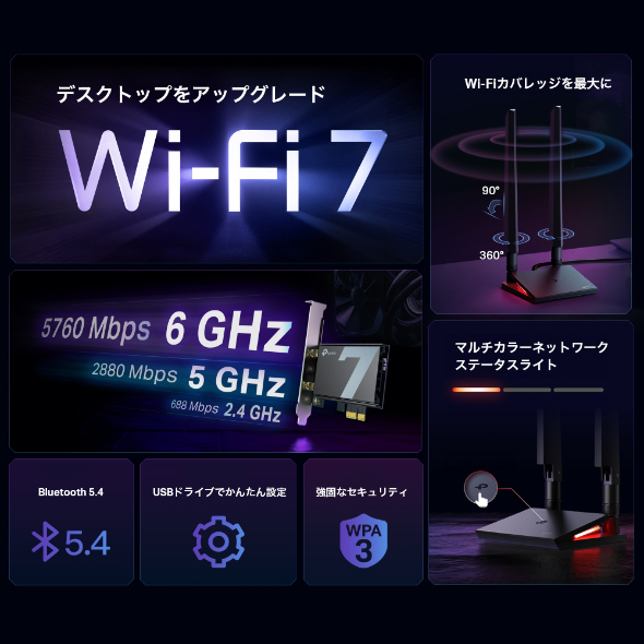 BE9300 Wi-Fi 7 Bluetooth 5.4 PCIeアダプター 4
