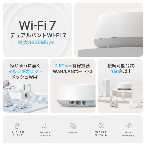 BE3600 デュアルバンドメッシュWi-Fi 7ユニット