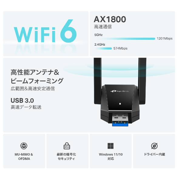 AX1800 デュアルアンテナ搭載ハイパワーUSB Wi-Fi子機 4