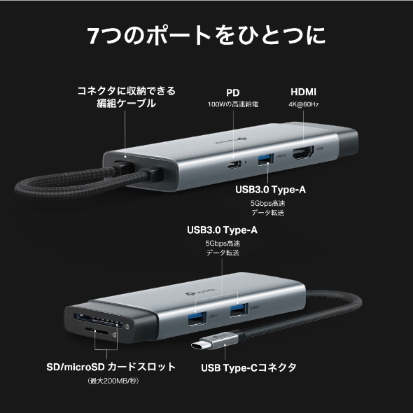 USB Type-C 7 in 1ハブ 5